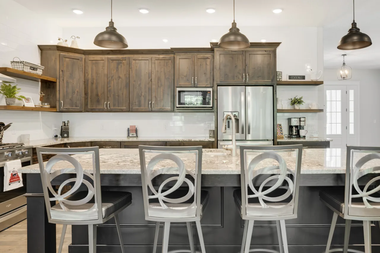 Kitchen island with barstools